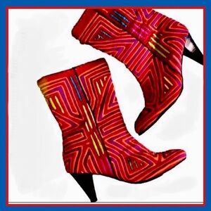 Kuna Mola Quilt Chic heel boots 41/9-9.5 Amazing color, quilting